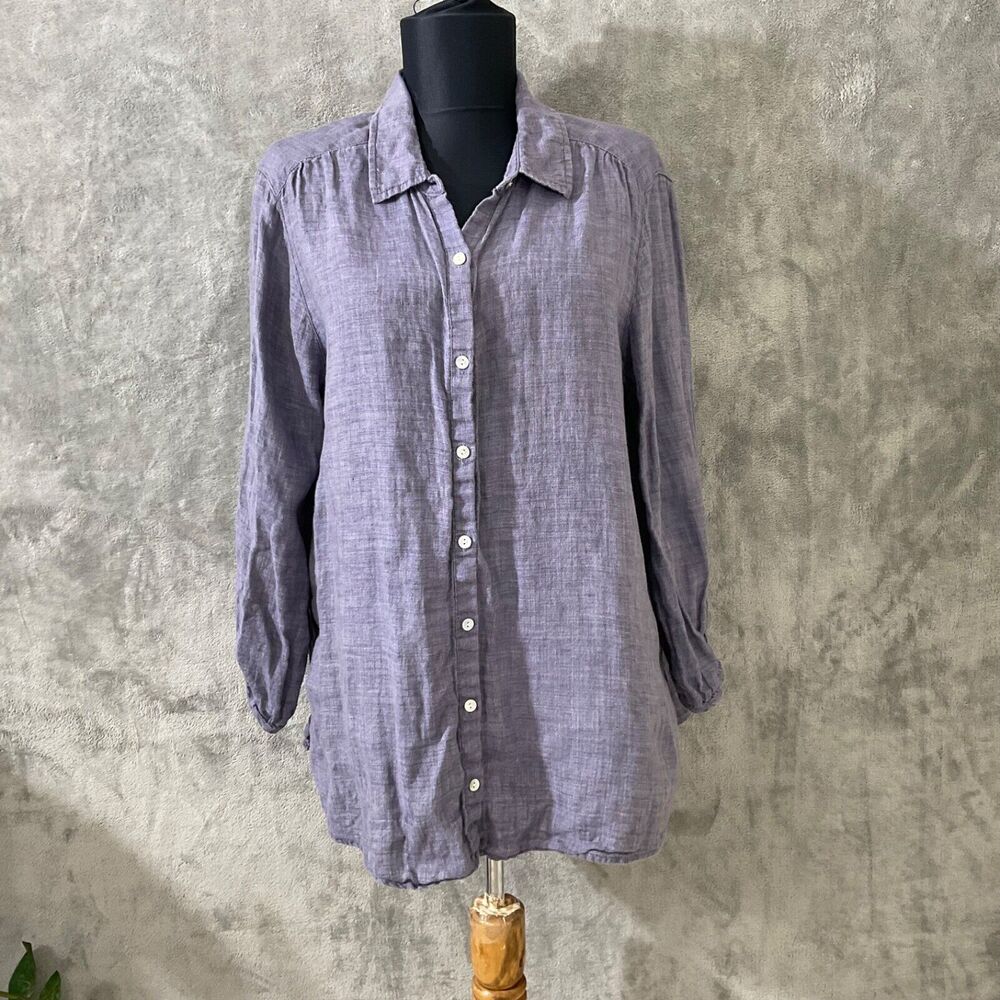 Artisan NY Shirt Women’s Large 100% Linen 3/4 smocked Sleeve Button Up